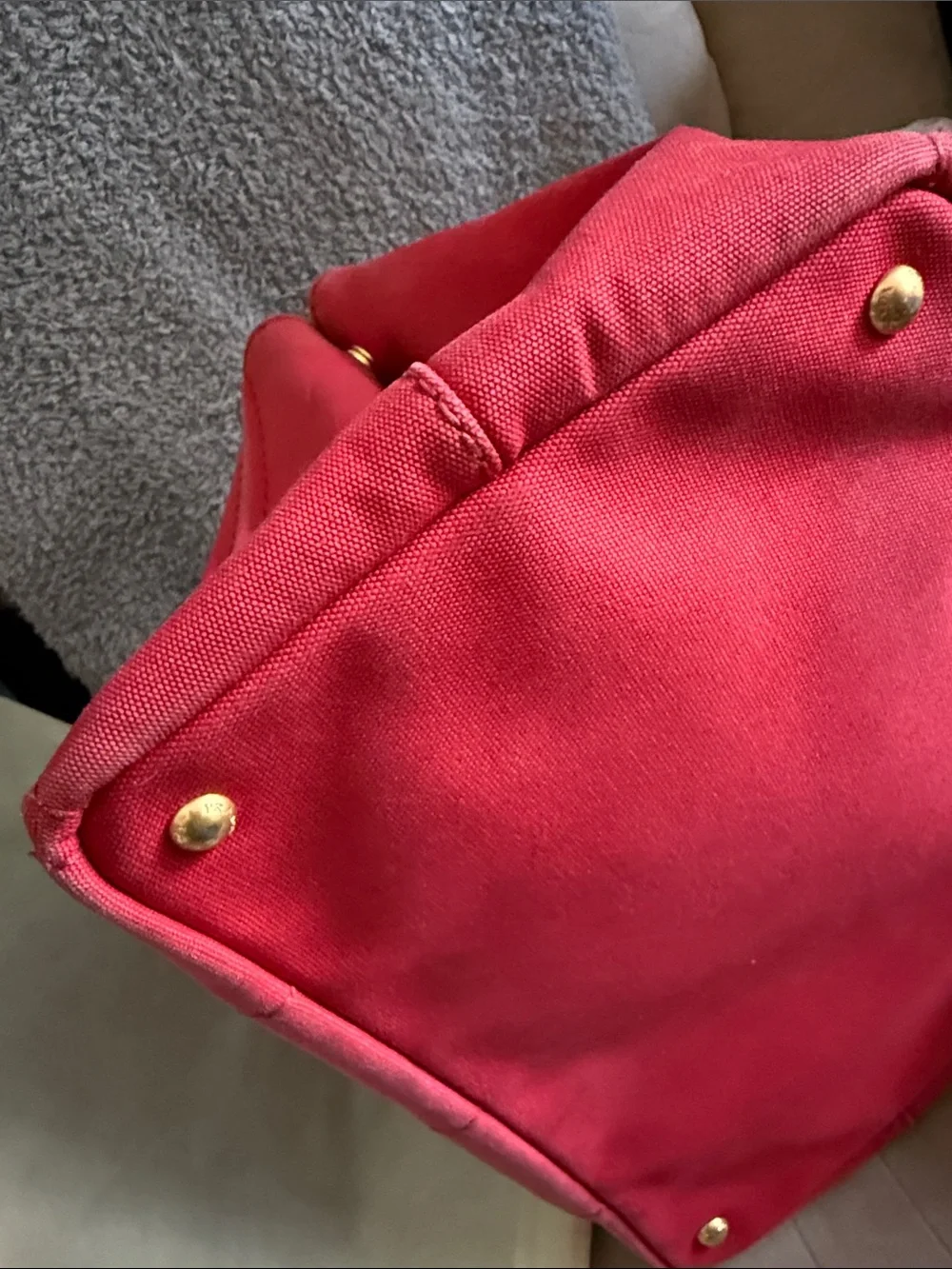 Prada Canapa Pink-Red Canvas Tote with Gold Hardware - Picture 6 of 16
